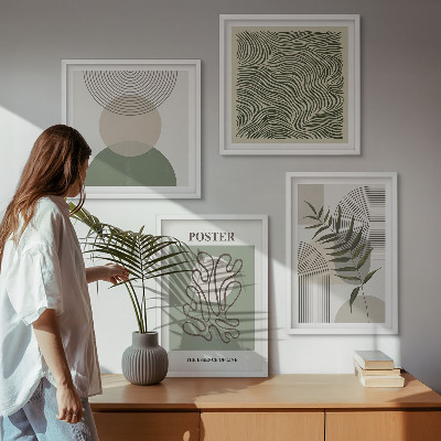 Composizione di 4 quadri Motivi botanici geometrici