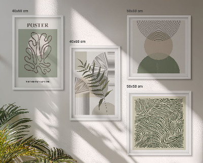 Composizione di 4 quadri Motivi botanici geometrici