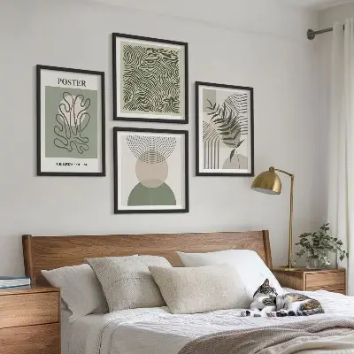 Motivi botanici geometrici composizione di 4 quadri