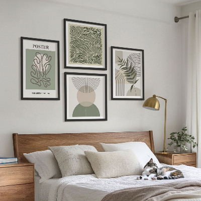 Composizione di 4 quadri Motivi botanici geometrici