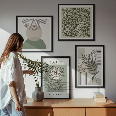 Composizione di 4 quadri Motivi botanici geometrici