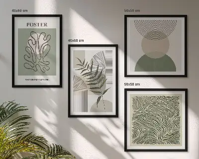 Motivi botanici geometrici composizione di 4 quadri