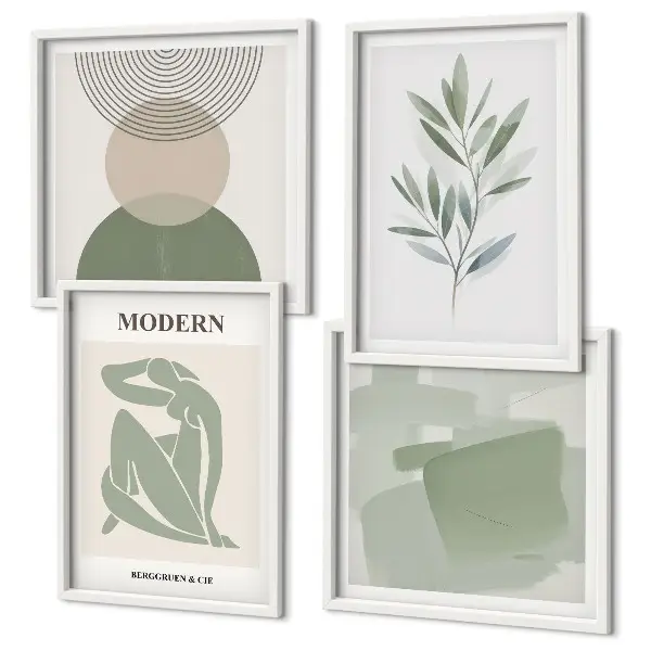 Polittico con cornice con eleganti grafiche astratte di piante