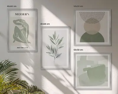 Polittico con cornice con eleganti grafiche astratte di piante
