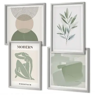Polittico con cornice con eleganti grafiche astratte di piante