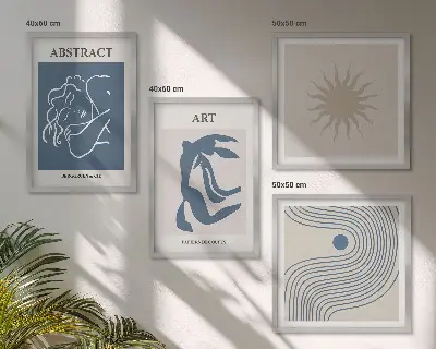 Composizione di 4 quadri motivi astratti eleganti in stile Matisse