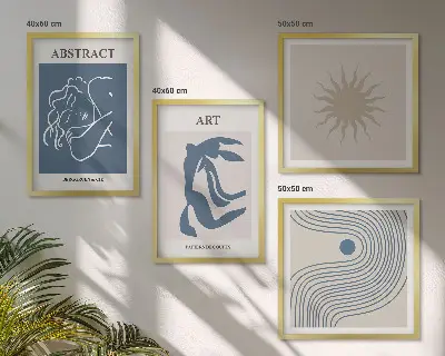 Composizione di 4 quadri motivi astratti eleganti in stile Matisse