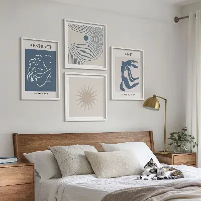 Composizione di 4 quadri motivi astratti eleganti in stile Matisse