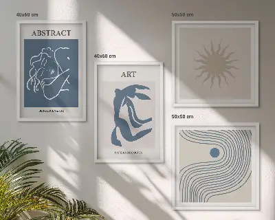 Composizione di 4 quadri motivi astratti eleganti in stile Matisse