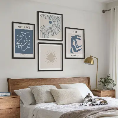 Composizione di 4 quadri motivi astratti eleganti in stile Matisse