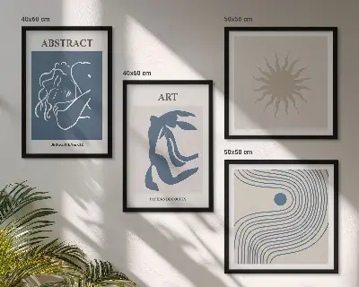 Composizione di 4 quadri motivi astratti eleganti in stile Matisse