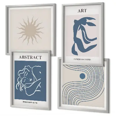 Composizione di 4 quadri motivi astratti eleganti in stile Matisse