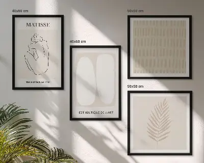 Galleria a parete linee e forme beige e bianco