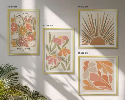 Composizione di 4 quadri con girasoli color pastello