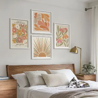 Composizione di 4 quadri con girasoli color pastello