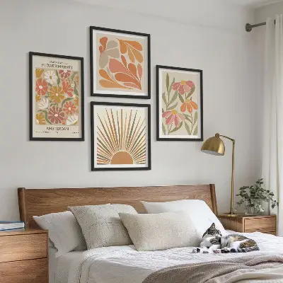 Composizione di 4 quadri con girasoli color pastello
