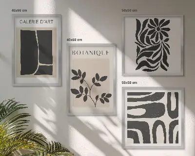 Galleria a parete con motivi astratti di piante