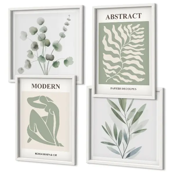 Composizione di 4 quadri piante boho di design in stile Matisse