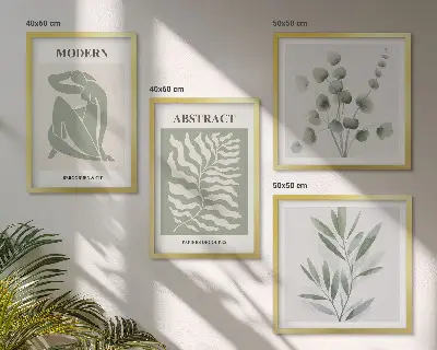 Composizione di 4 quadri piante boho di design in stile Matisse