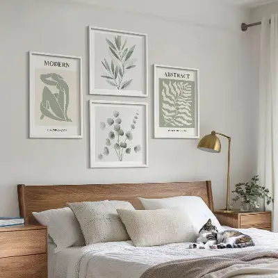 Composizione di 4 quadri piante boho di design in stile Matisse
