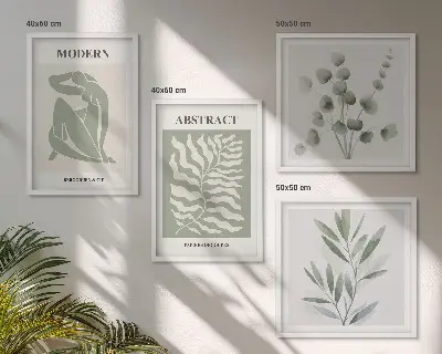 Composizione di 4 quadri piante boho di design in stile Matisse