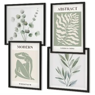 Composizione di 4 quadri piante boho di design in stile Matisse