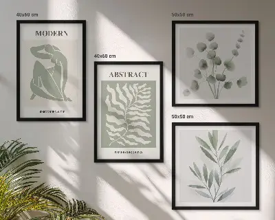 Composizione di 4 quadri piante boho di design in stile Matisse