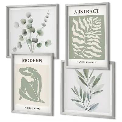 Composizione di 4 quadri piante boho di design in stile Matisse