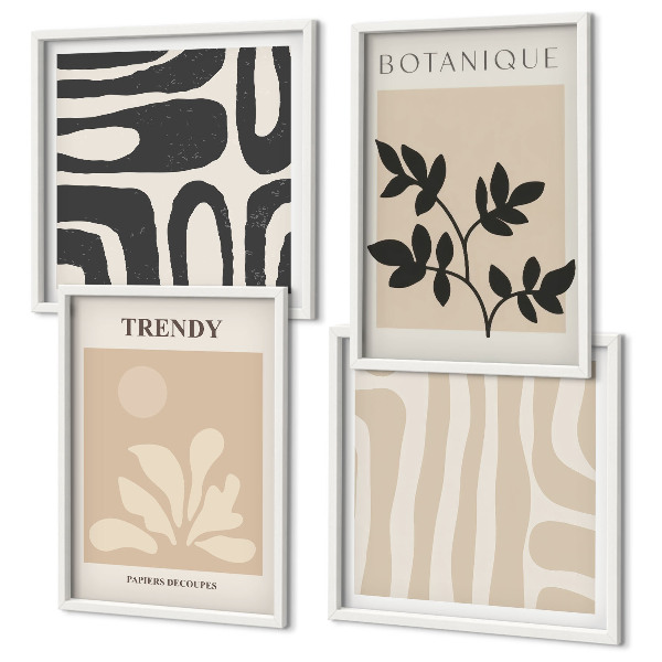 Galleria a parete Eleganti motivi floreali nei toni del beige e del nero.