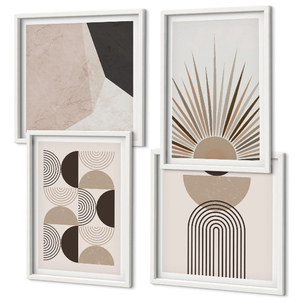 Composizione di 4 quadri Forme astratte beige e marroni