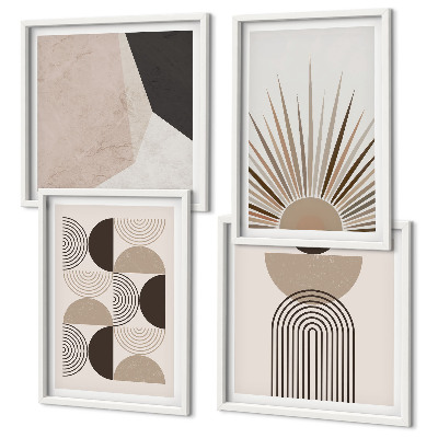 Composizione di 4 quadri Forme astratte beige e marroni