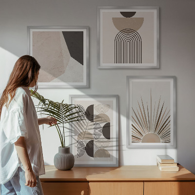 Composizione di 4 quadri Forme astratte beige e marroni