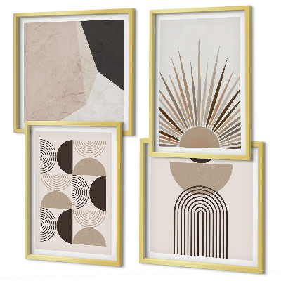 Composizione di 4 quadri Forme astratte beige e marroni