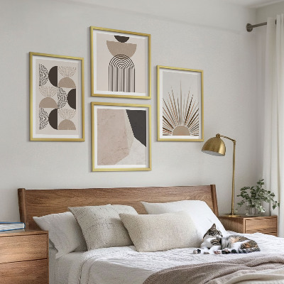 Composizione di 4 quadri Forme astratte beige e marroni