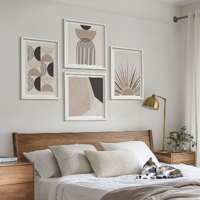 Composizione di 4 quadri Forme astratte beige e marroni