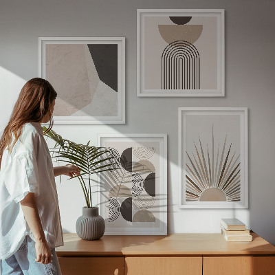 Composizione di 4 quadri Forme astratte beige e marroni