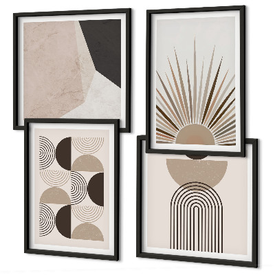 Composizione di 4 quadri Forme astratte beige e marroni