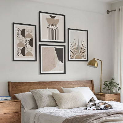 Composizione di 4 quadri Forme astratte beige e marroni