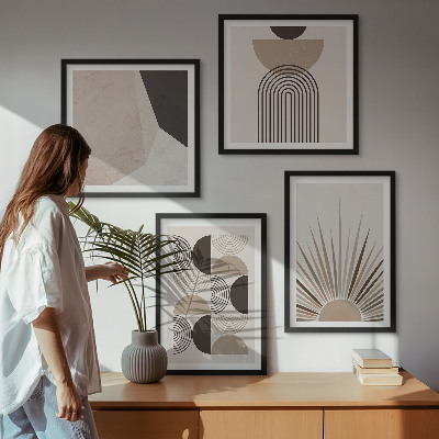 Composizione di 4 quadri Forme astratte beige e marroni