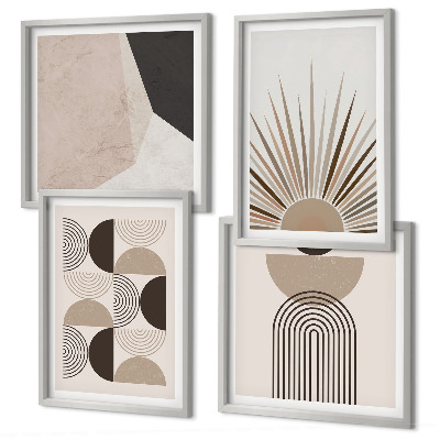 Composizione di 4 quadri Forme astratte beige e marroni