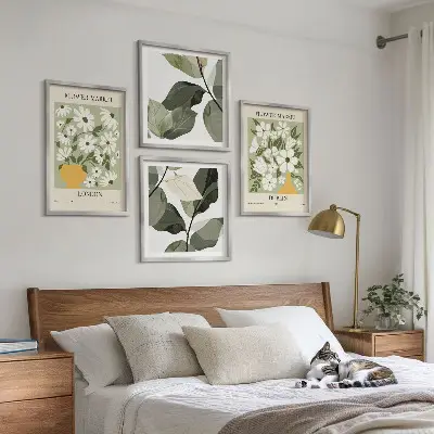 Composizione di 4 quadri con motivi floreali Londra e Dublino