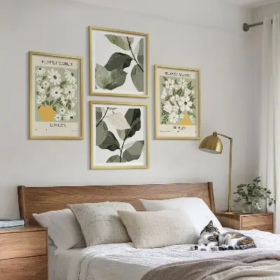 Composizione di 4 quadri con motivi floreali Londra e Dublino