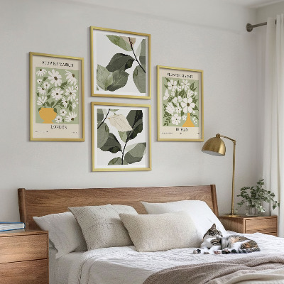 Composizione di 4 quadri Motivi floreali Londra Dublino