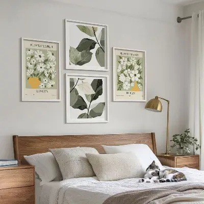 Composizione di 4 quadri con motivi floreali Londra e Dublino