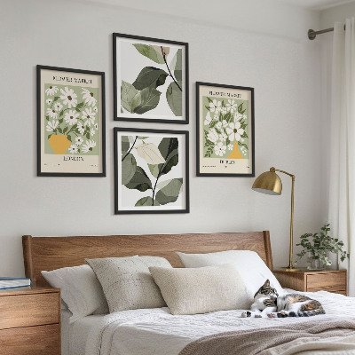 Composizione di 4 quadri Motivi floreali Londra Dublino