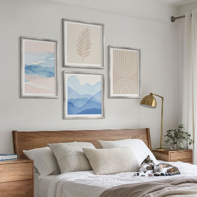 Composizione di 4 quadri Foglie onde beige blu