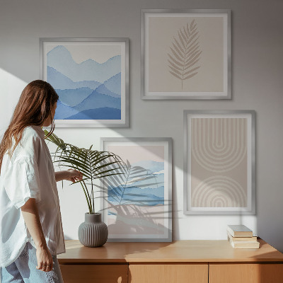 Composizione di 4 quadri Foglie onde beige blu