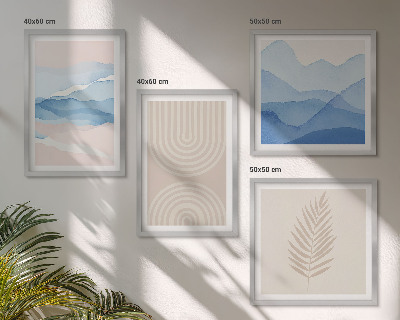 Composizione di 4 quadri Foglie onde beige blu