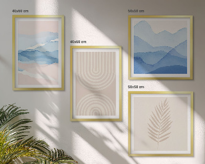Composizione di 4 quadri Foglie onde beige blu