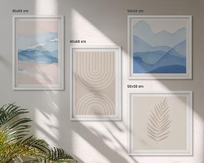 Composizione di 4 quadri Foglie onde beige blu
